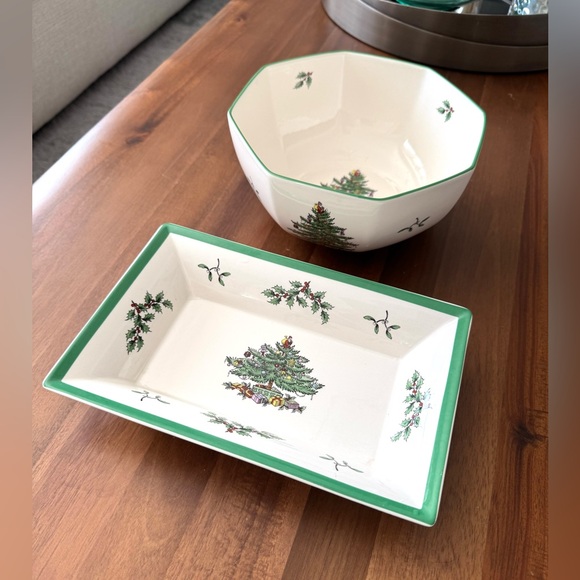 Spode Christmas Tree Set Medium Octagonal Bowl and